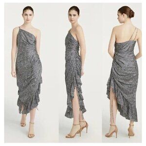 Cinq a Sept Womens Size 0 One Shoulder Ruffle Christel Slip Dress Ivory Navy